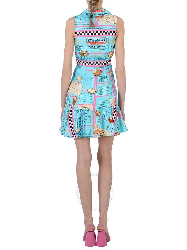 Women s Short Midi Dress Moschino Ladies All Over Diner Menu Print Silk Brand Size 36 US 2 - MOSCHINO - BALAAN 4