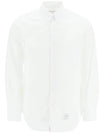 Men's Grosgrain Placket Solid Poplin Long Sleeve Shirt White - THOM BROWNE - BALAAN 2