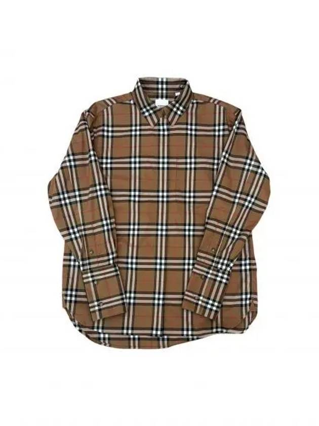 Check Cotton Long Sleeve Shirt Brown - BURBERRY - BALAAN 2