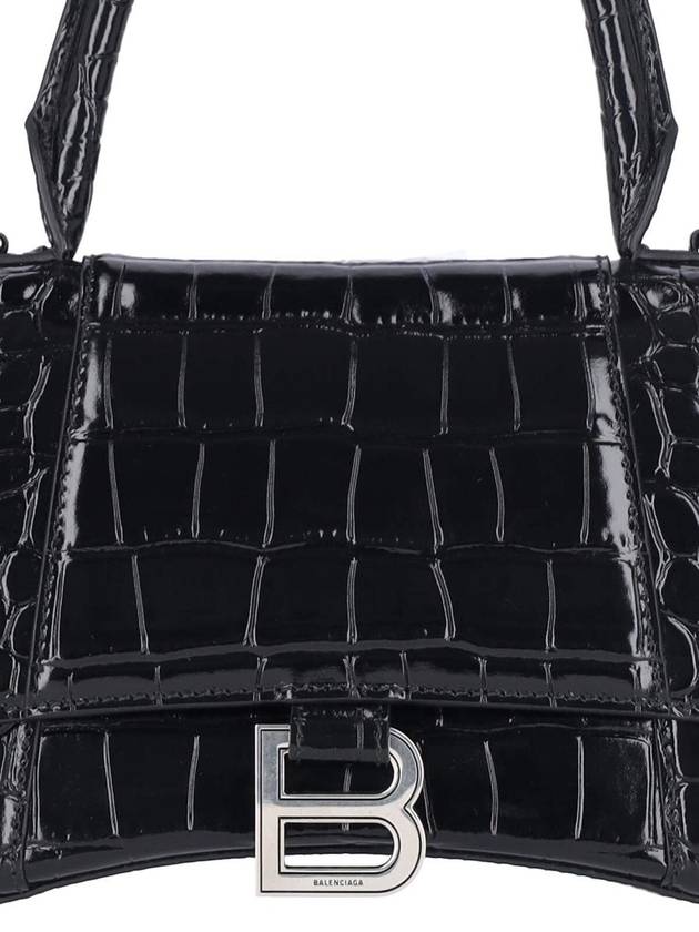 Hour Glass Croco Print Shoulder Bag Black - BALENCIAGA - BALAAN 5