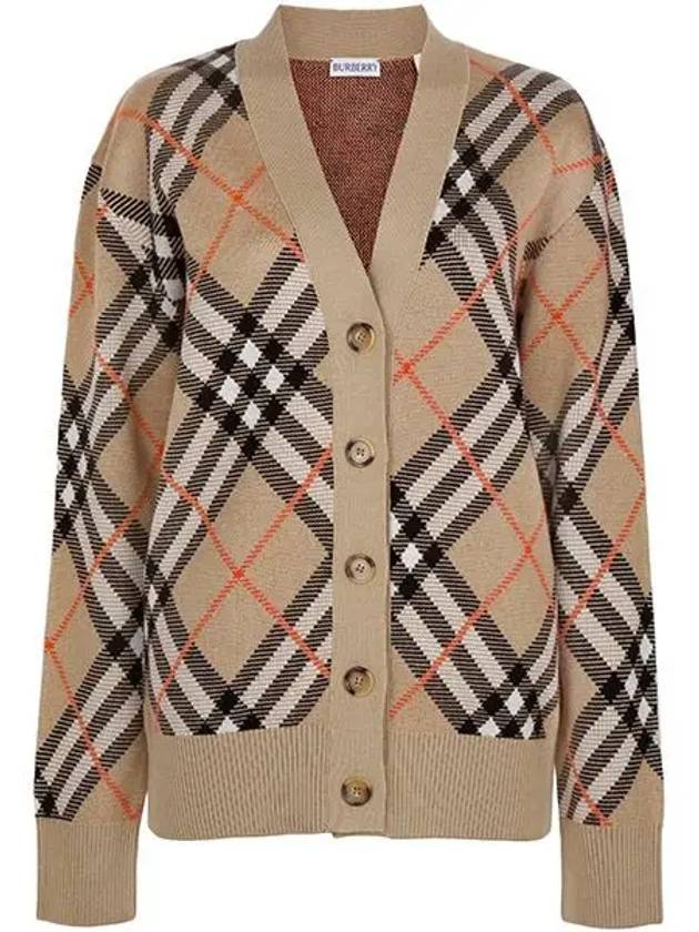 Check Wool Blend Cardigan Beige - BURBERRY - BALAAN 5