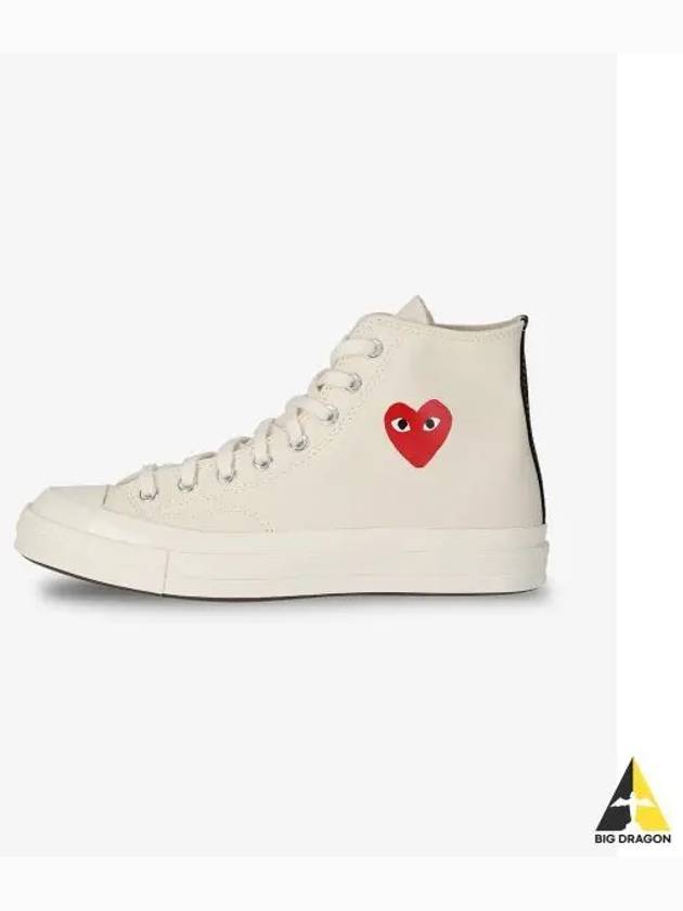 COMME DES GARCONS PLAY Small Red Heart High Top Sneakers Beige AZK1290013 - COMME DES GARCONS PLAY - BALAAN 1