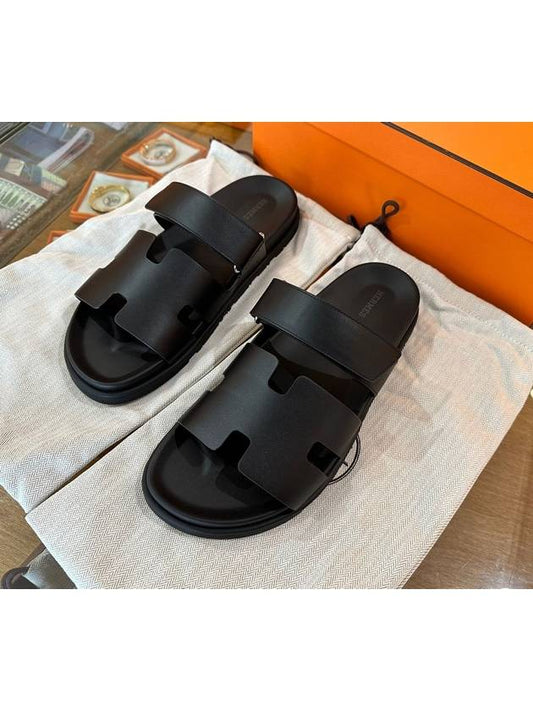 Hermes Chypre H Logo Calfskin Sandals Black - HERMES - BALAAN 2