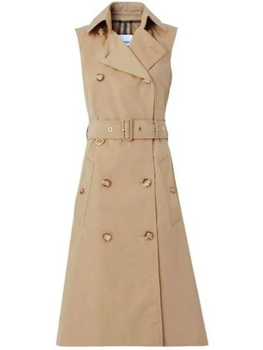 Women's Sleeveless Cotton Gabbadin Trench Midi Dress Honey - BURBERRY - BALAAN 1