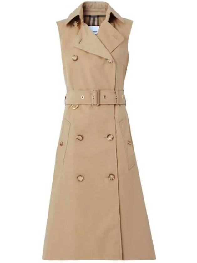 WoMen's Sleeveless Cotton Gabbadin Trench Midi Dress Honey - BURBERRY - BALAAN 1