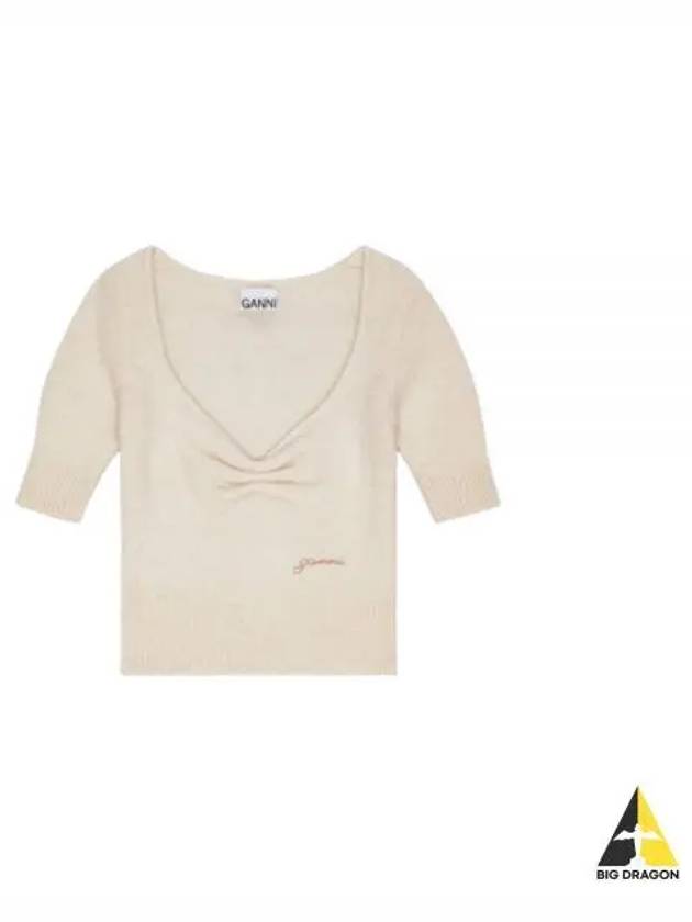 Logo Knit Top Ivory - GANNI - BALAAN 2