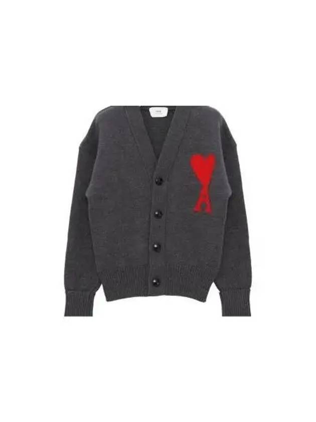 Big Heart Logo Wool Cardigan Grey - AMI - BALAAN 2