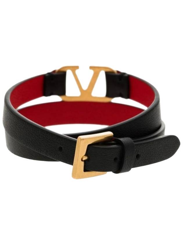 V logo signature double strap bracelet black pure red - VALENTINO - BALAAN 3