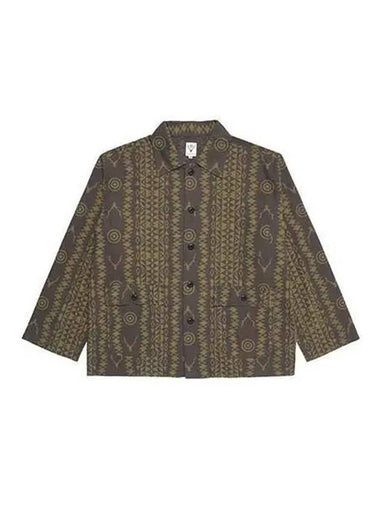 South2 West8 Nami Seopal All over Printing Long Sleeve Shirt Jacket Charcoal Multi KP849 - SOUTH2 WEST8 - BALAAN 1