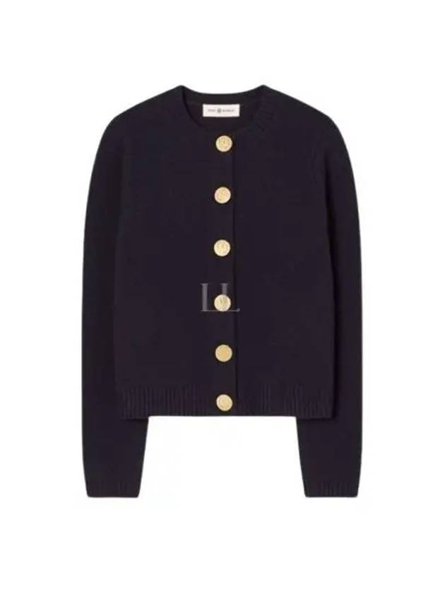 Logo Button Wool Cardigan Navy - TORY BURCH - BALAAN 2