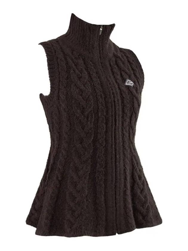 Women s Golf Wear Flower Midi Knit Zip up Vest Dark Chocolate - J JANE - BALAAN 3