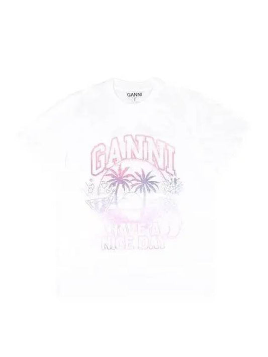 Logo Print Short Sleeve T-Shirt White - GANNI - BALAAN 2