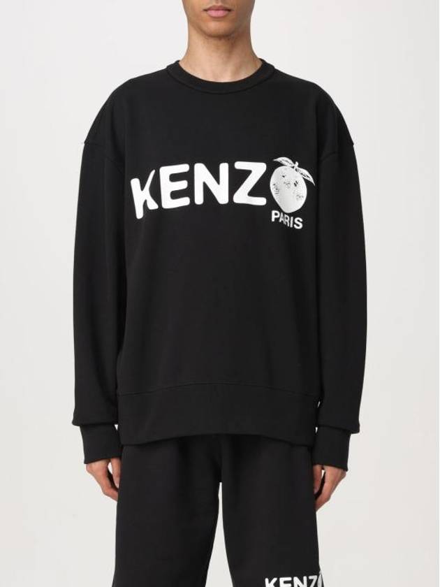 Logo Orange Print Oversized Cotton Sweatshirt Black - KENZO - BALAAN 2