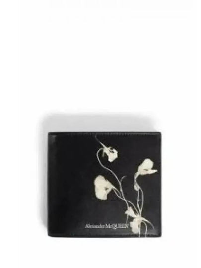 Floral Logo Half Wallet Black - ALEXANDER MCQUEEN - BALAAN 2