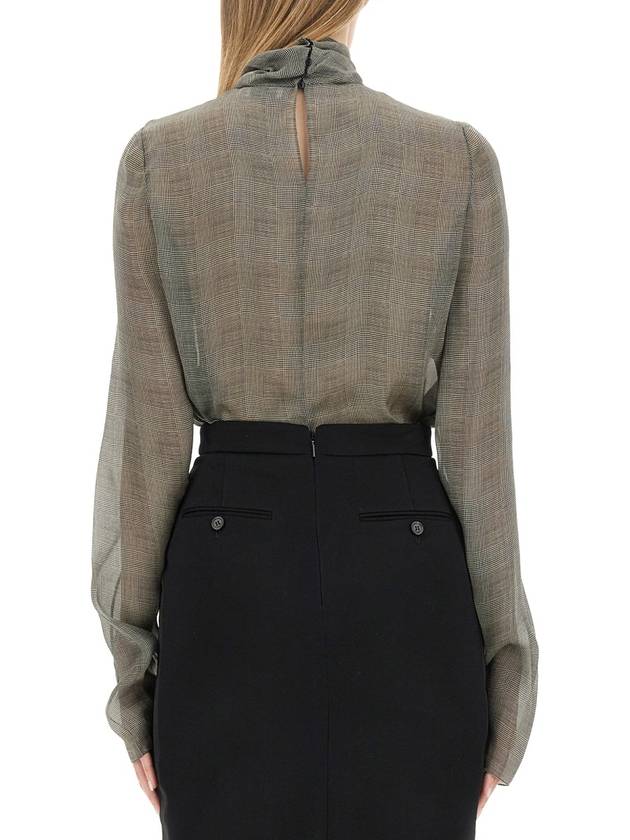 Tartan Silk Turtleneck Blouse Grey - SAINT LAURENT - BALAAN 4