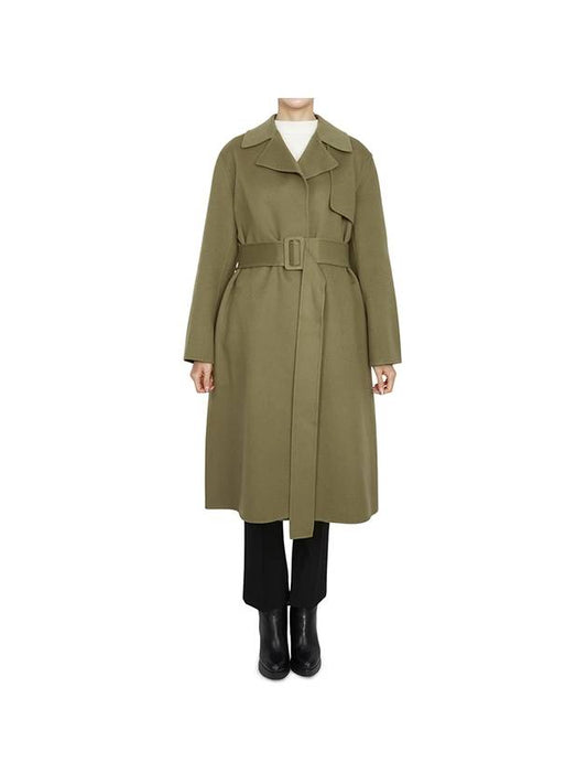 Wrap Wool Cashmere Belt Trench Coat Green - THEORY - BALAAN 1