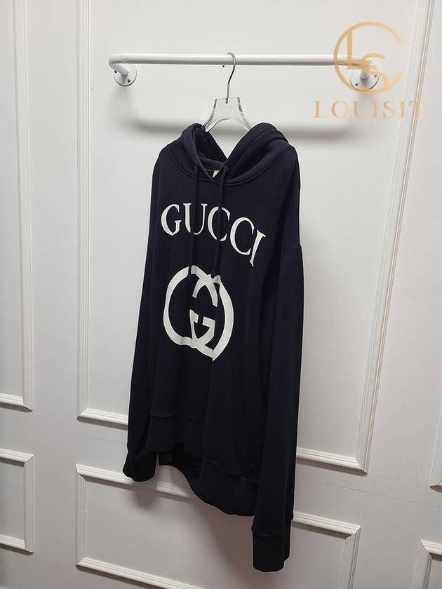 Used luxury goods Lewis It XL Black GG interlocking big logo printing hoodie - GUCCI - BALAAN 3