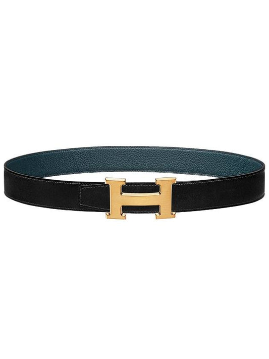 H Gold Buckle Reversible Leather Belt 32mm Noir Blue - HERMES - BALAAN 1