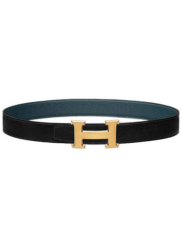 H Buckle Reversible 32mm Leather Belt Noir Blue - HERMES - BALAAN 1