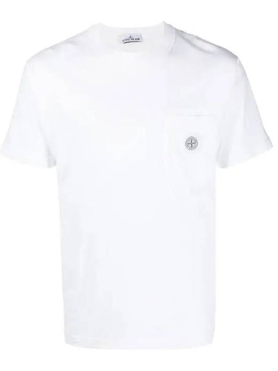 Men's Pisato Effect Logo Patch Pocket Short Sleeve T-Shirt White - STONE ISLAND - BALAAN 2