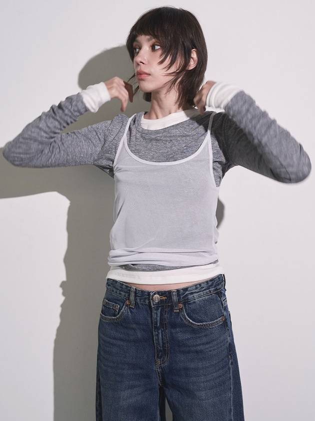 Women's Mesh Layered Long Sleeve T-Shirt Grey - SIGREAT - BALAAN 2