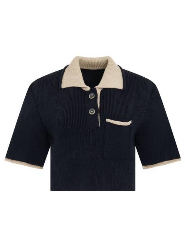 Le Maille Arco Contrasted Cropped Knit Polo Shirt Navy - JACQUEMUS - BALAAN 2