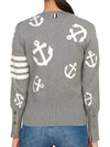 Cotton Anchor Intarsia 4-Bar Crewneck Cardigan Grey - THOM BROWNE - BALAAN 6