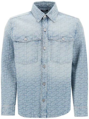 BALMAIN MONOGRAM JACQUARD DENIM SHIRT - BALMAIN - BALAAN 1