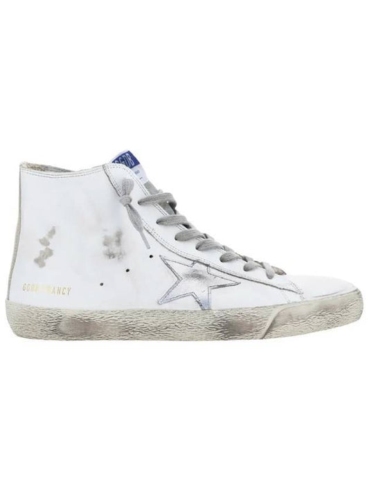 Men's Francie Silver Leather Star High Top Sneakers White - GOLDEN GOOSE - BALAAN 1