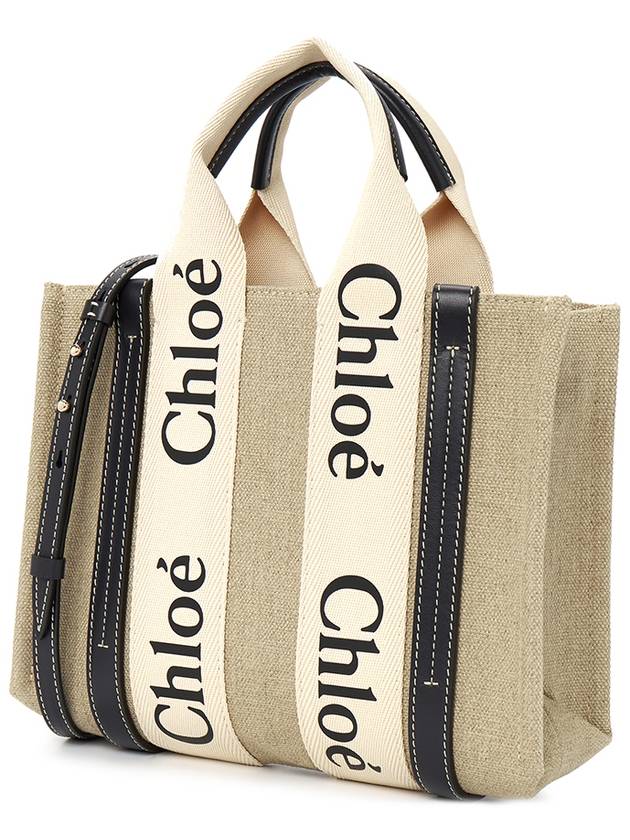 Woody Small Canvas Tote Bag Navy Beige - CHLOE - BALAAN 3