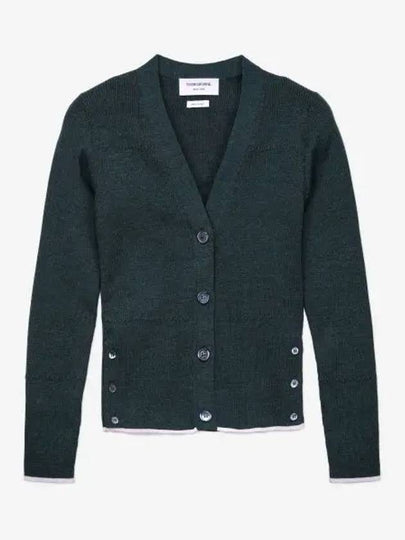 Women's V-Neck Rib Knit Cardigan Dark Green - THOM BROWNE - BALAAN 2