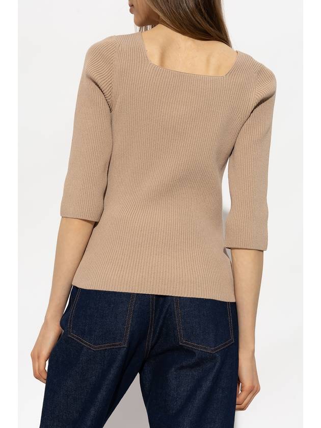 FF Cotton Rib Knit Top Beige - FENDI - BALAAN 3