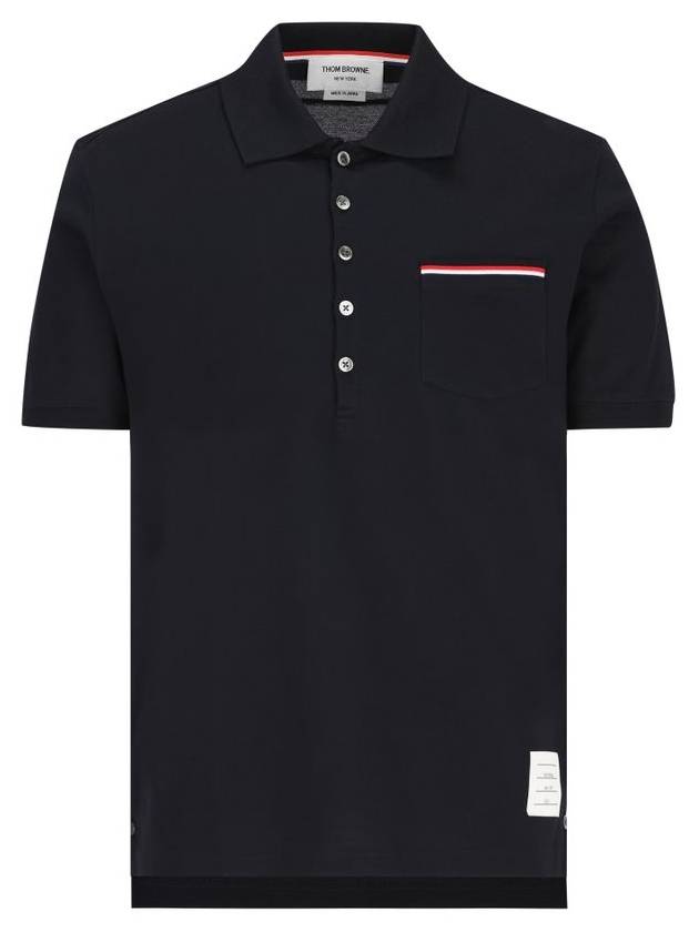 Men's Three Stripes Pocket Mercerized Short Sleeve Polo Shirt Navy - THOM BROWNE - BALAAN 2