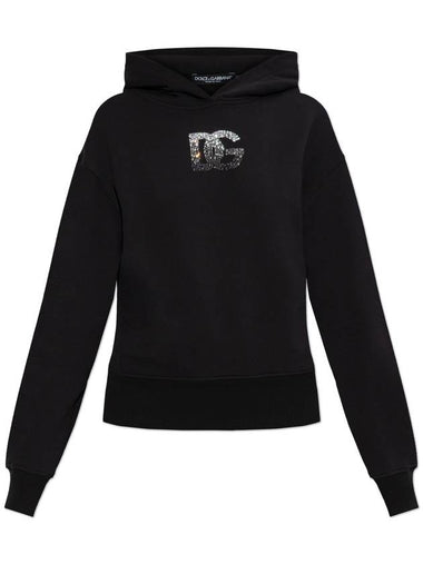 Dolce & Gabbana Sweatshirt With Logo Finished With Shimmering Crystals, Women's, Black - DOLCE&GABBANA - BALAAN 1