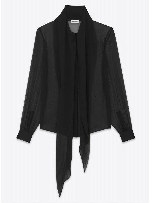 Silk Muslin Crepe Blouse Black - SAINT LAURENT - BALAAN 11