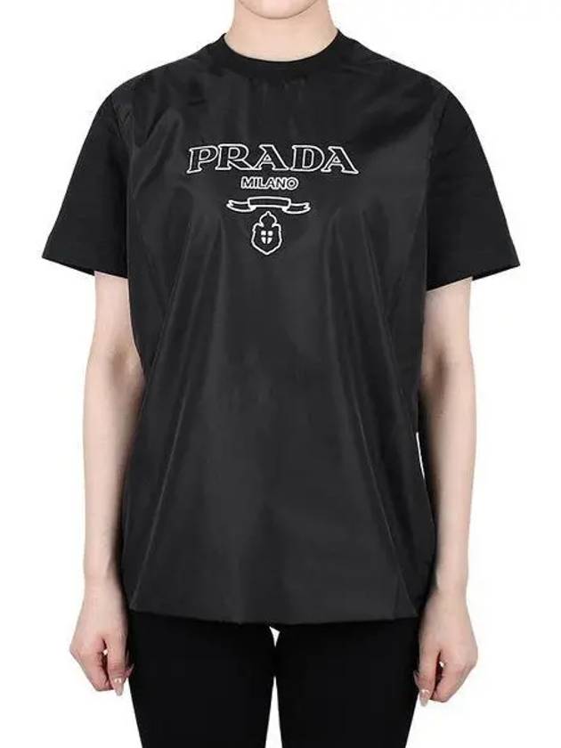 Logo Jersey Crew Neck Short Sleeve T-shirt Black - PRADA - BALAAN 2