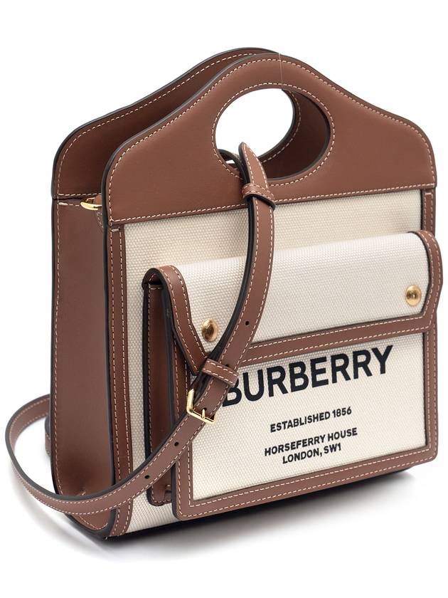 Mini Two-Tone Canvas And Leather Pocket Bag Natural Malt Brown - BURBERRY - BALAAN 3