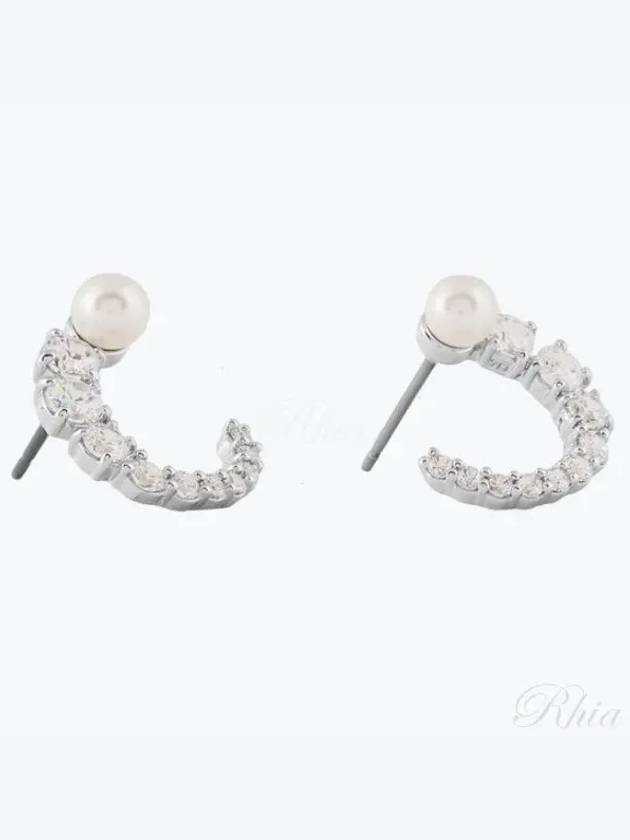 Matrix Hoop Crystal Pearl Round Cut Earrings Silver - SWAROVSKI - BALAAN 2