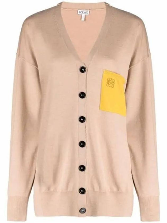 Women's Anagram Pocket Cardigan Beige - LOEWE - BALAAN.