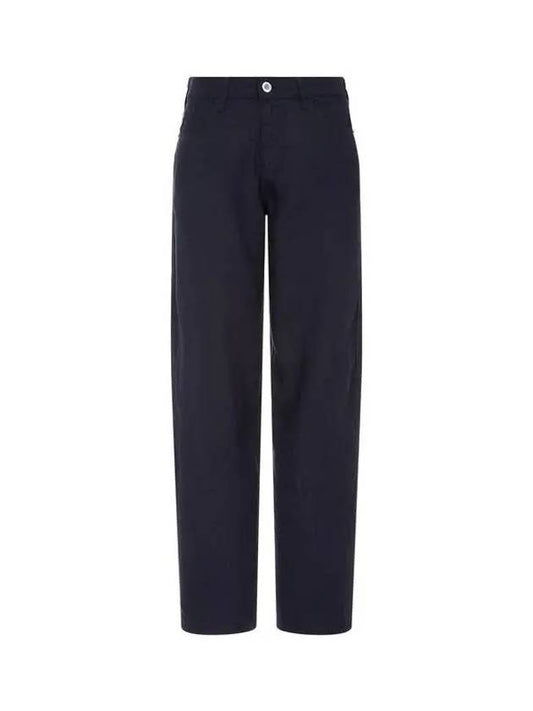 Women s Logo Patch Slim Fit Linen Pants Dark Navy 271205 - EMPORIO ARMANI - BALAAN 1