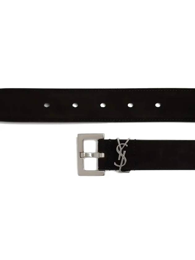 Logo Suede Belt Black - SAINT LAURENT - BALAAN 4