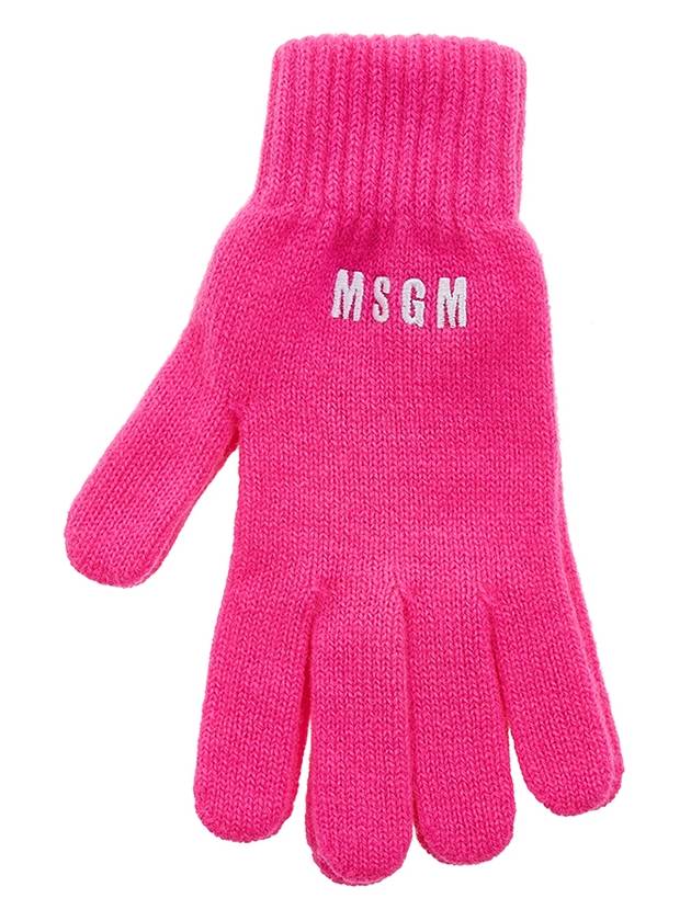 logo embroidered knit gloves pink - MSGM - BALAAN.