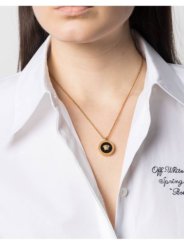 Enamel Medusa Pendant Necklace Black Gold - VERSACE - BALAAN 4