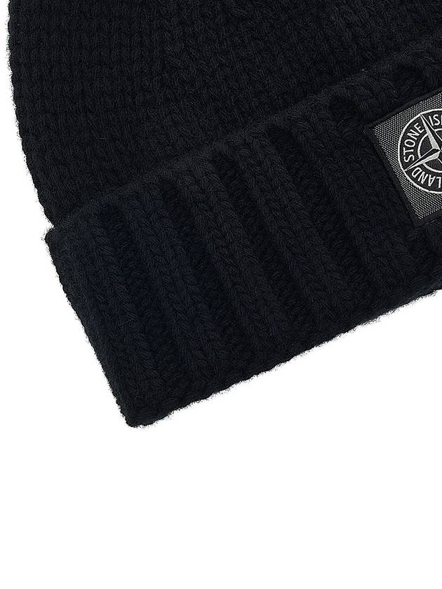 Logo Patch Wool Beanie Black - STONE ISLAND - BALAAN 9