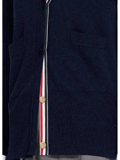 Cotton 4-Bar Milano Classic V-Neck Cardigan Navy - THOM BROWNE - BALAAN 4