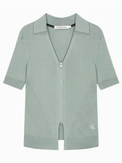 Jeans Short Sleeve Zip Polo Knit Top Green - CALVIN KLEIN - BALAAN 2