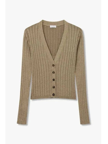 Women s Glitter Ribbed Knit Cardigan Light Brown - BRUNELLO CUCINELLI - BALAAN 1