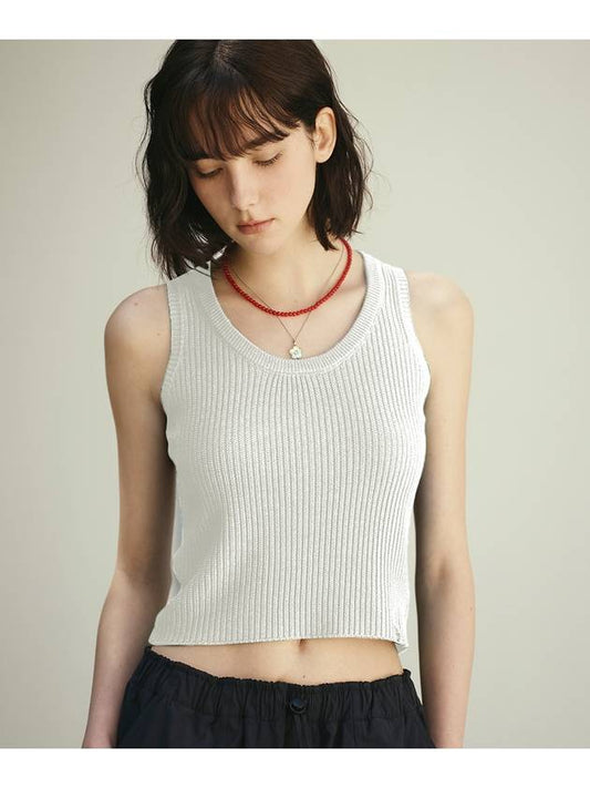 _STRIPE CROP KNIT SLEEVELESS TOP IVORY - THE GREEN LAB - BALAAN 1