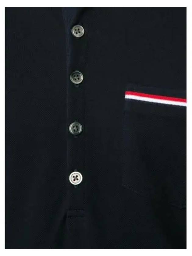 Men's Three Stripes Pocket Mercerized Short Sleeve Polo Shirt Navy - THOM BROWNE - BALAAN 5