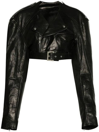 Rick Owens Crop Biker Jacket Without Collar - RICK OWENS - BALAAN 1